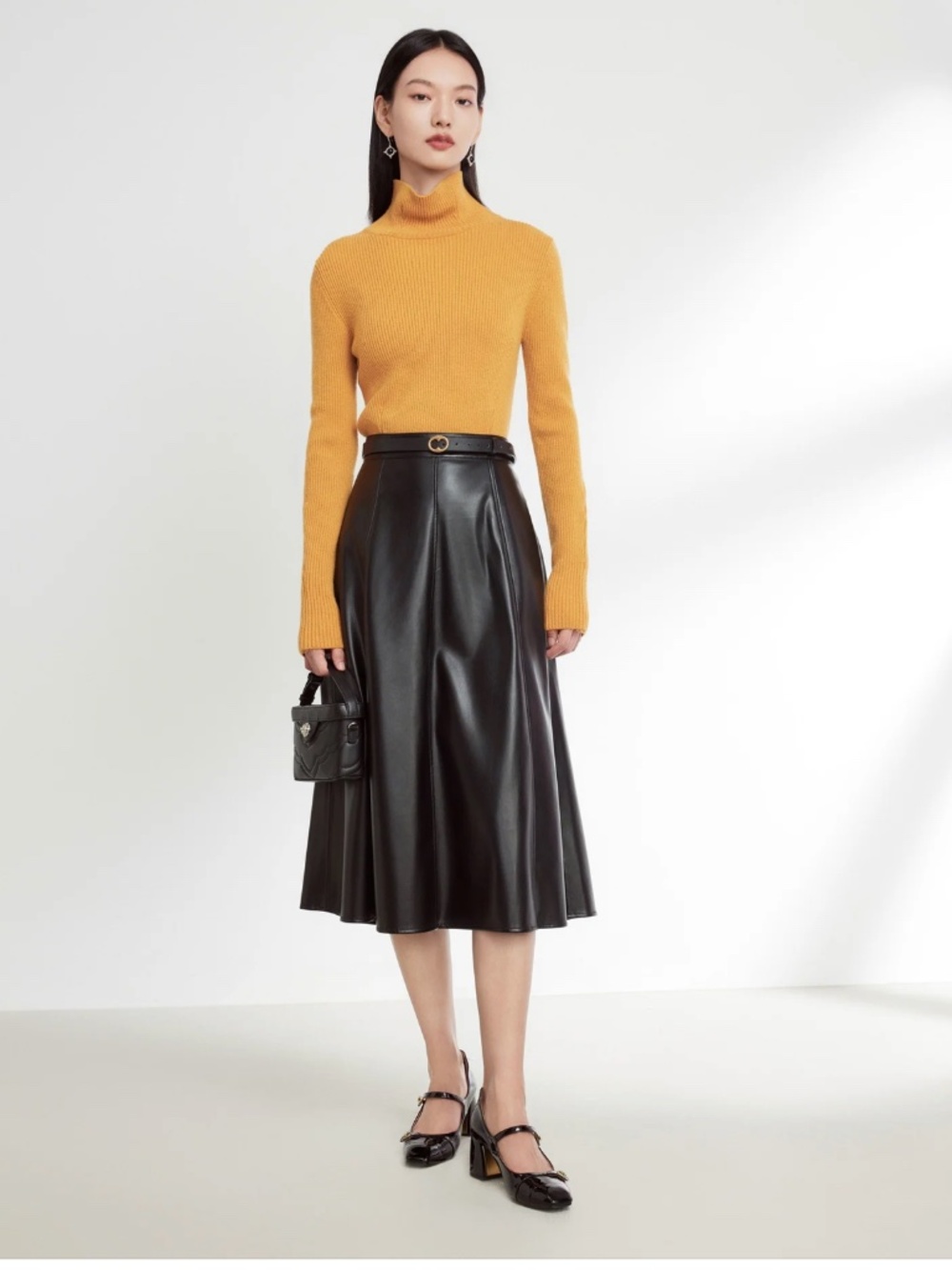 EP Yaying Modern Retro Leather Black Skirt A-Line Sz4 NEW $350